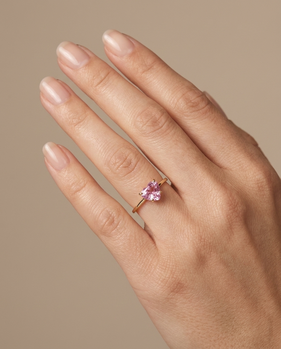 14KT Gold Pink Sapphire Ring on model
