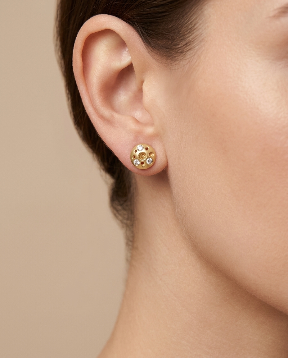 14KT Gold Round Earring with Diamonds view 2