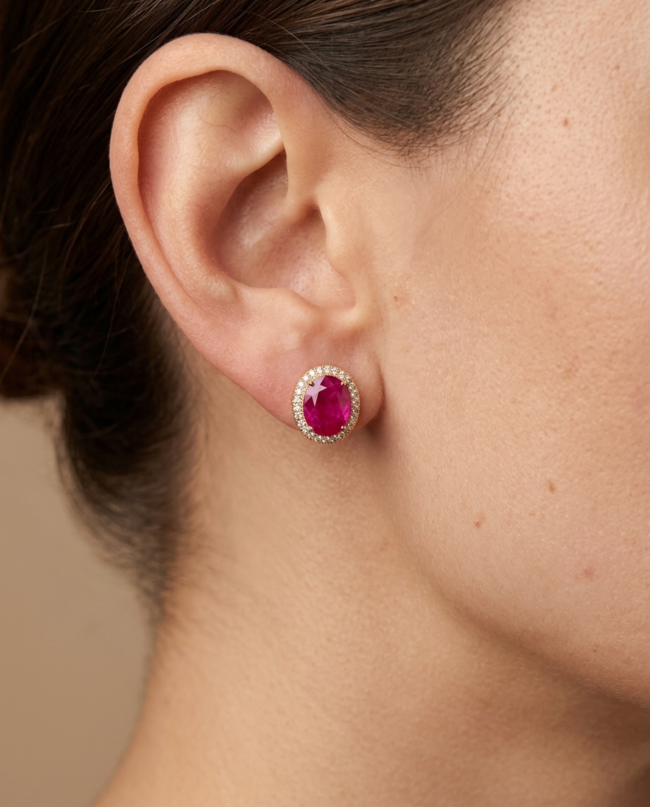 14KT Yellow Gold Ruby with Diamonds Earring view 2