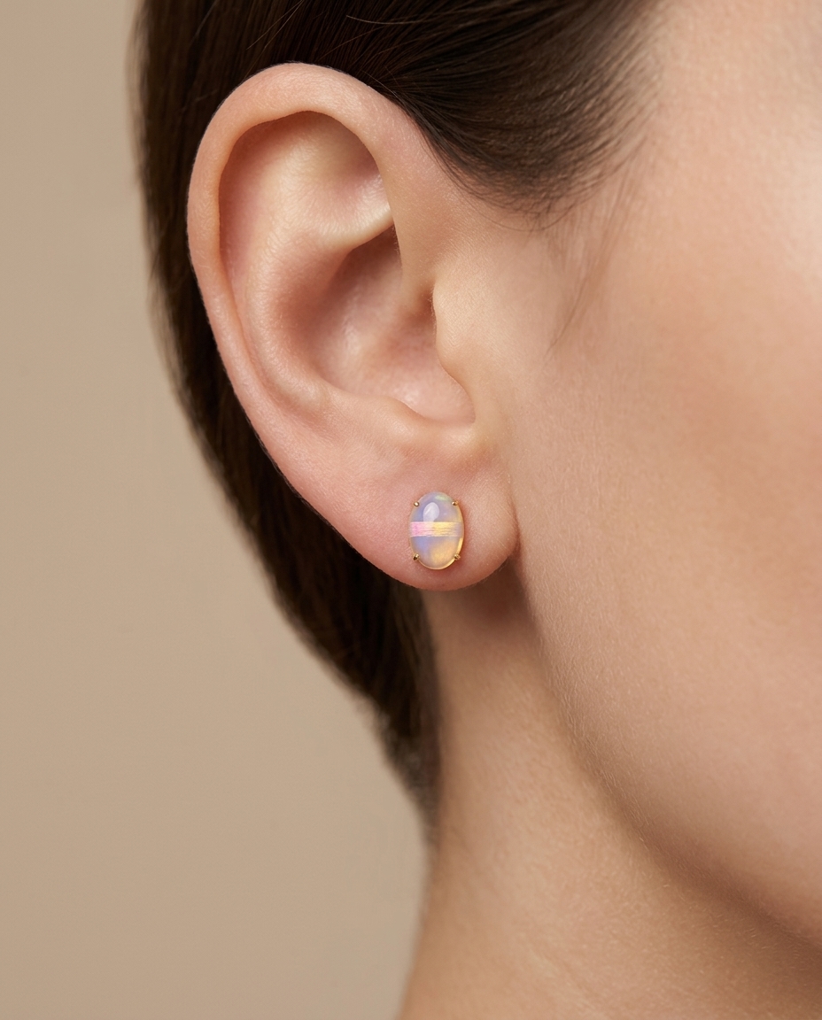 14KT Yellow Gold Oval Shape Opal Earrings view 2
