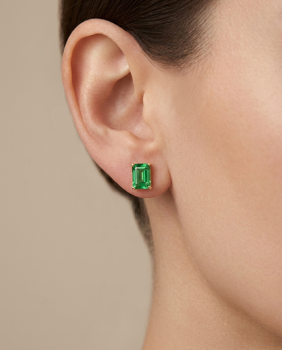 14KT Yellow Gold Green Sapphire Earring Studs view 2