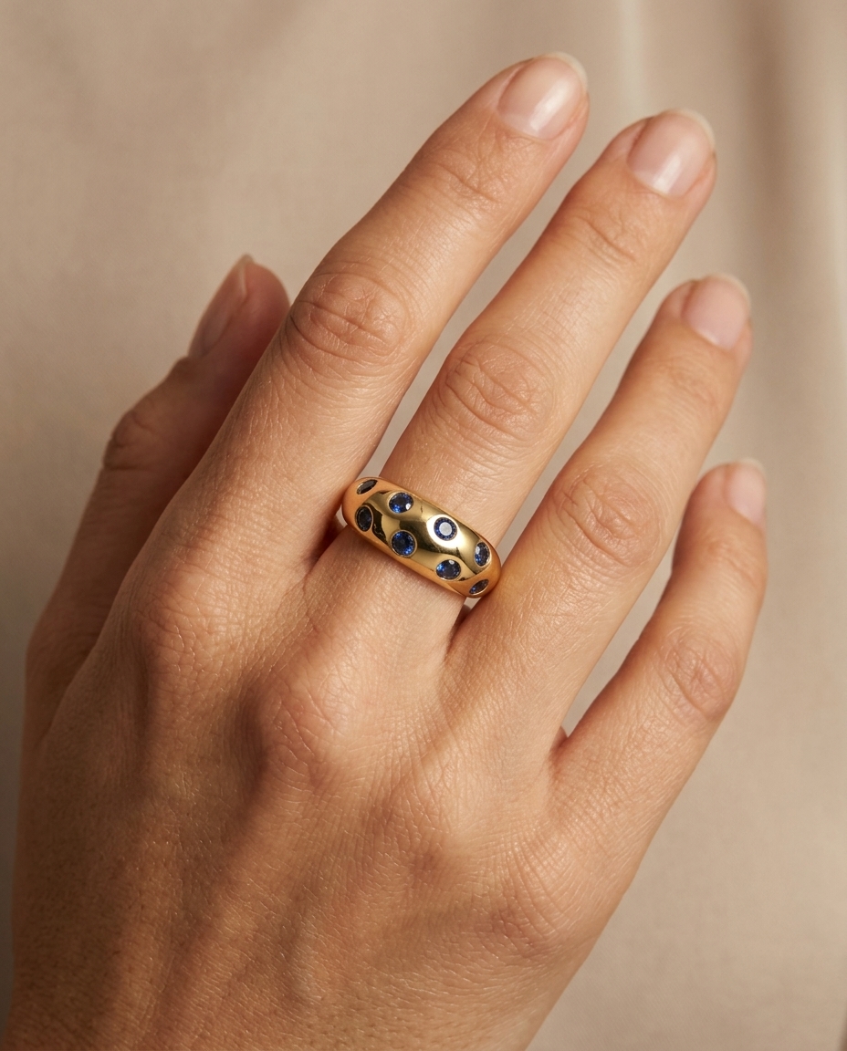 14KT Yellow Gold Blue Sapphire Donut Ring view 2
