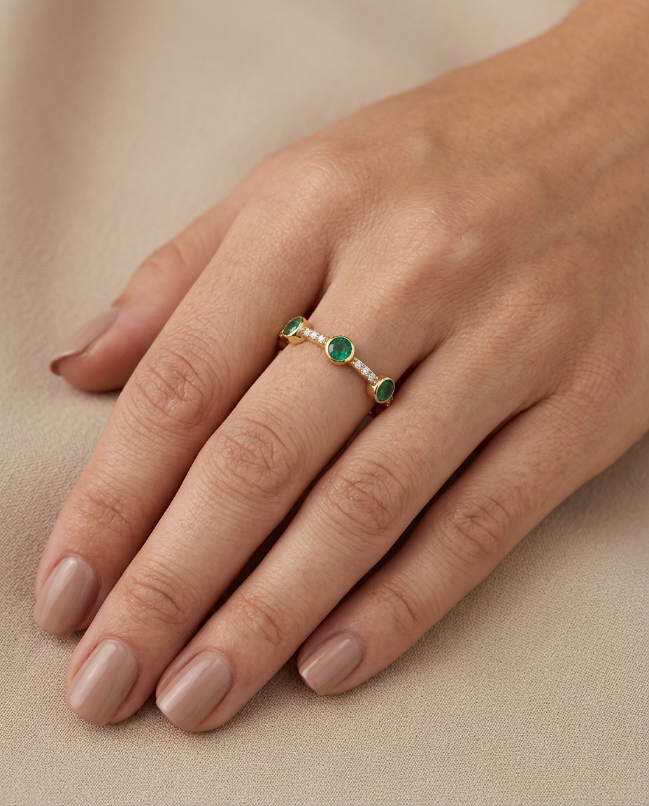 14KT Yellow Gold Diamond and Emerald Ring view 2