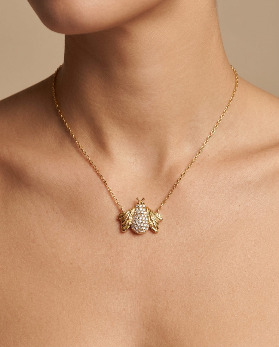 14KT Yellow Gold Bee Diamonds Necklace view 2