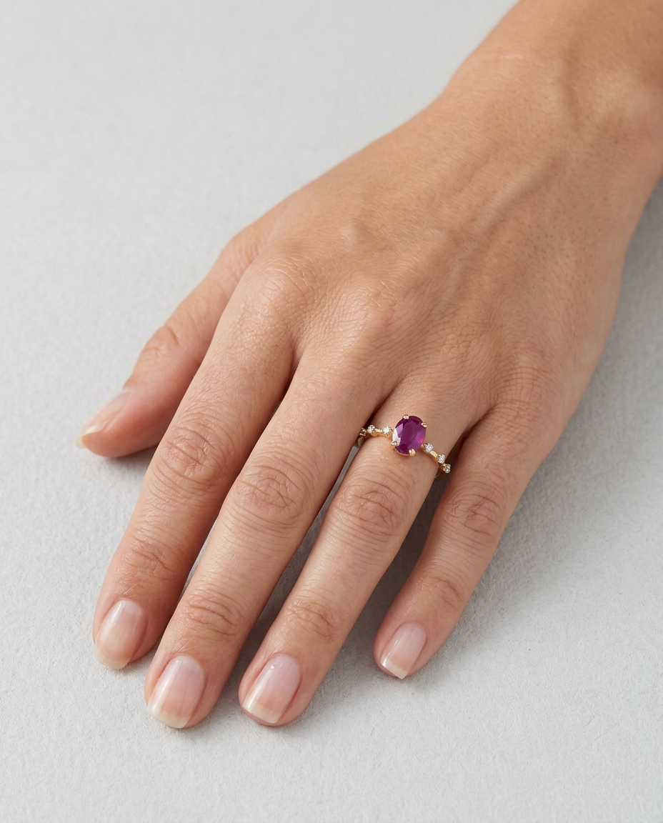 14KT Yellow Gold Ruby and Diamonds Ring view 2