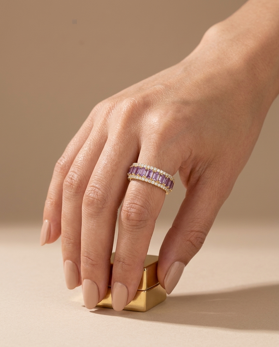 14KT Yellow Gold Pink Sapphire and Diamonds Ring view 2