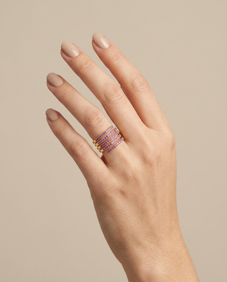 14KT Yellow Gold Pink Sapphire Ring view 2