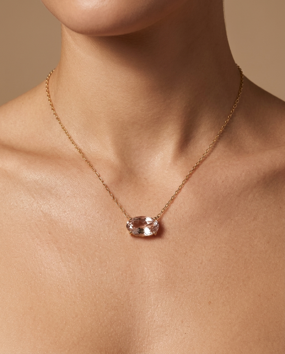 14KT Yellow Gold Kunzite Necklace view 2