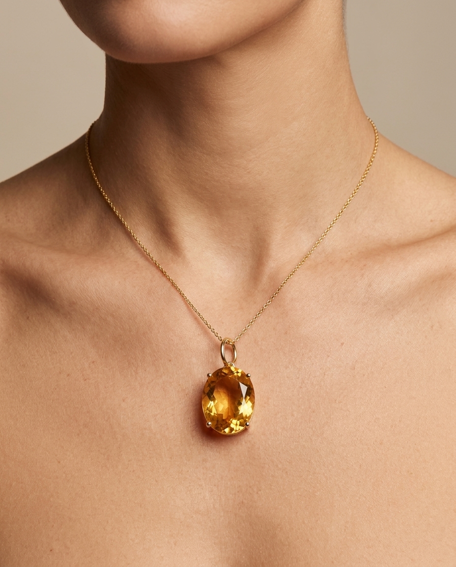 14KT Yellow Gold Oval Citrine Pendant view 2