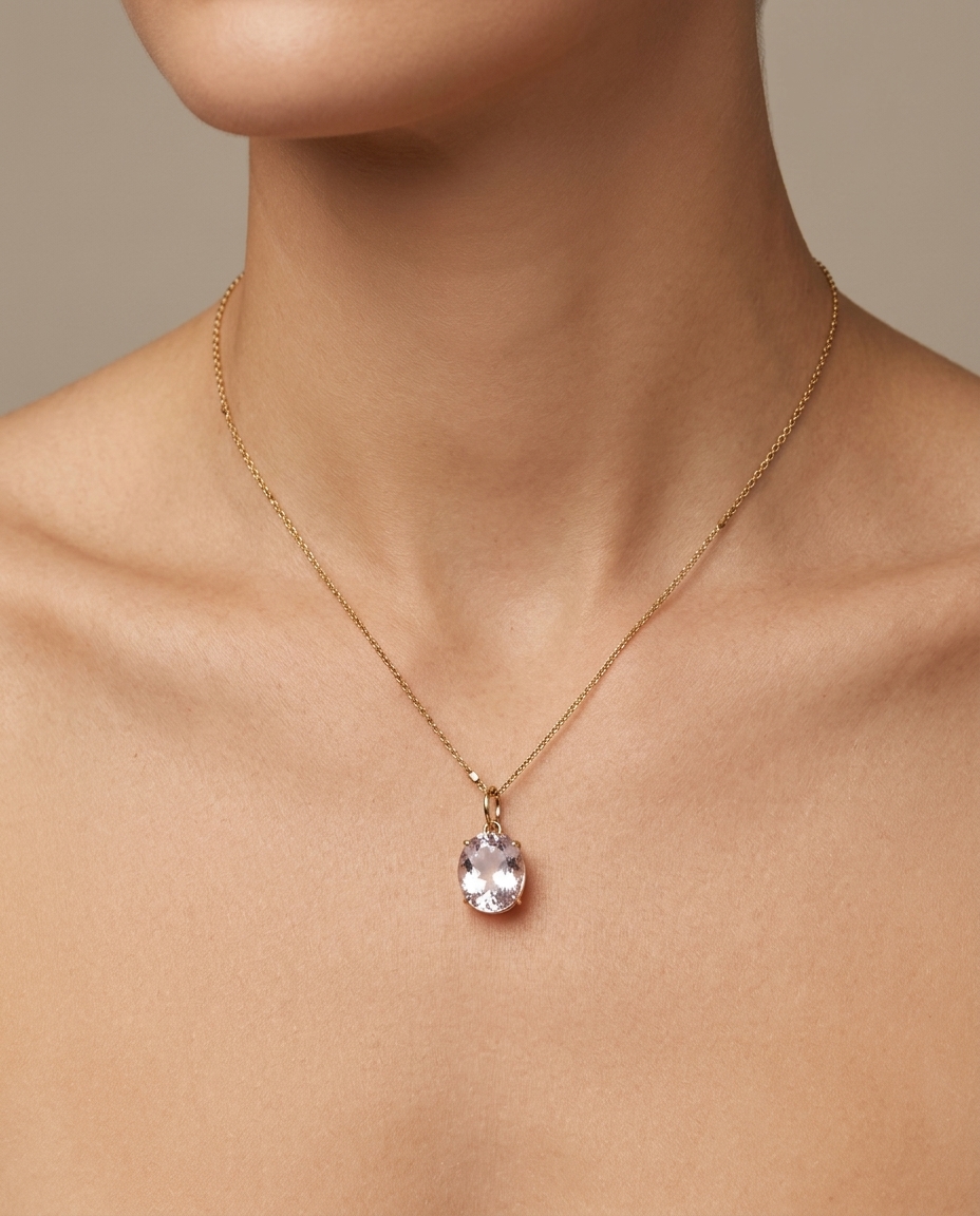 14KT Yellow Gold Kunzite Oval Pendant view 2