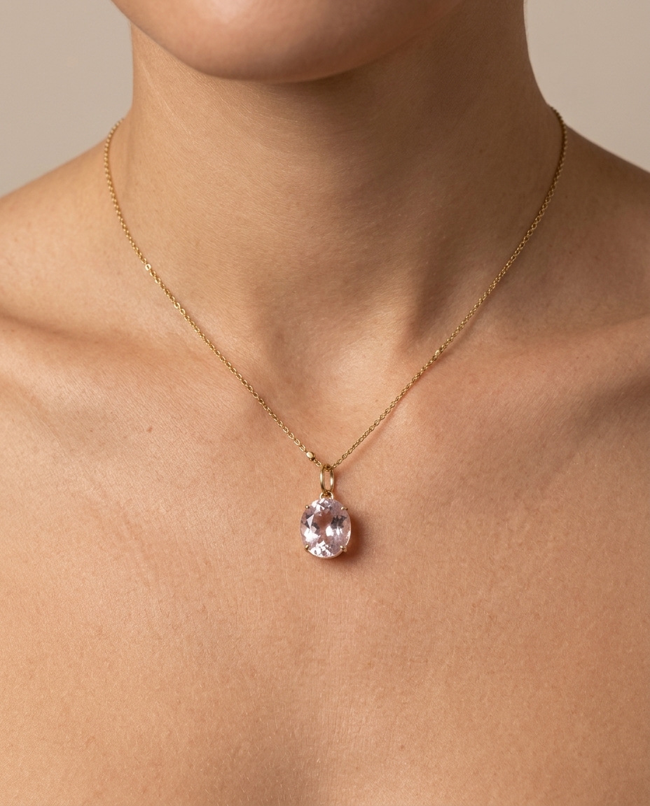 14KT Yellow Gold Kunzite Oval Pendant view 2