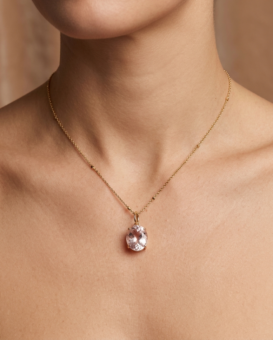 14KT Yellow Gold Kunzite Oval Pendant view 2