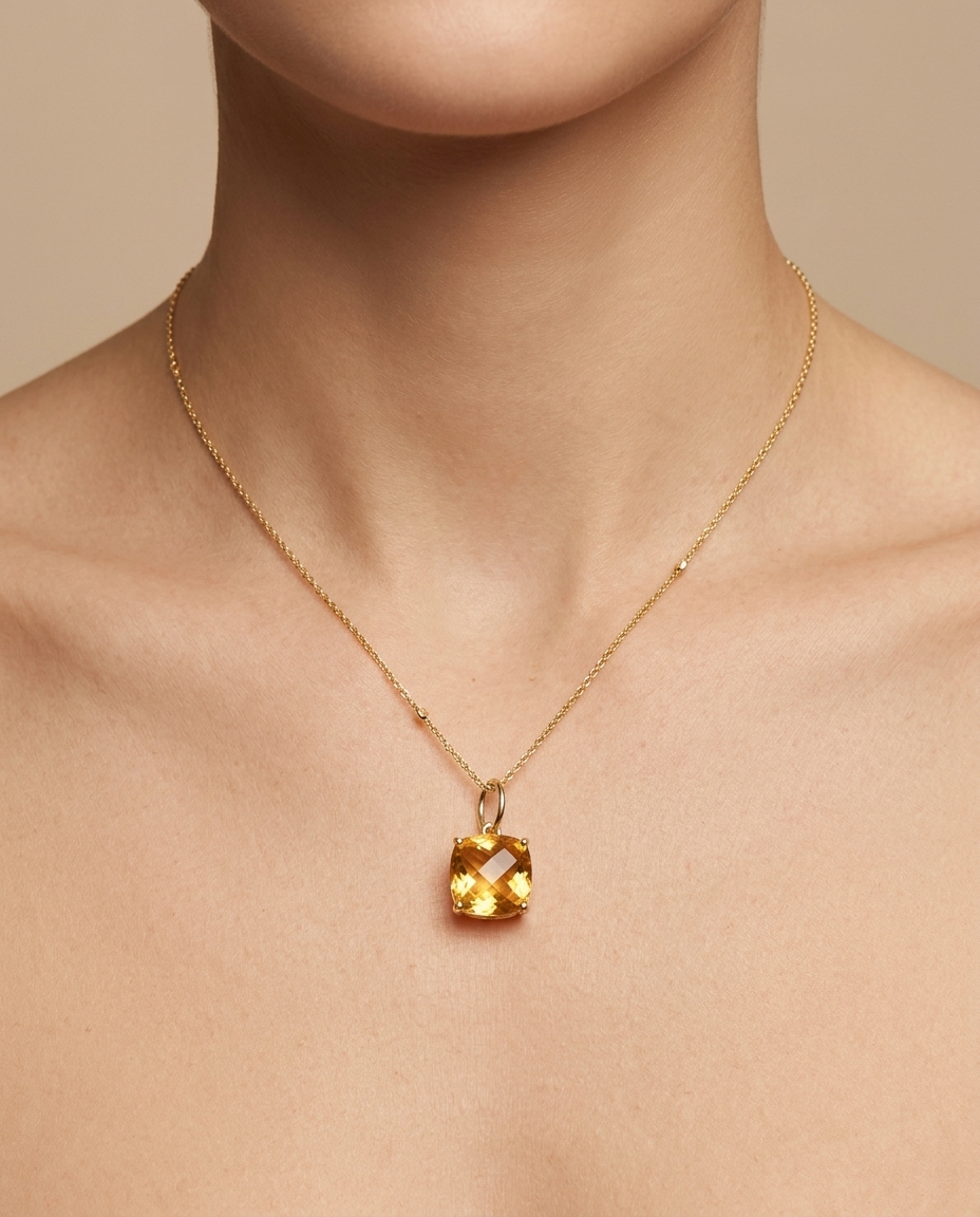 14KT Yellow Gold Citrine Square Pendant view 2
