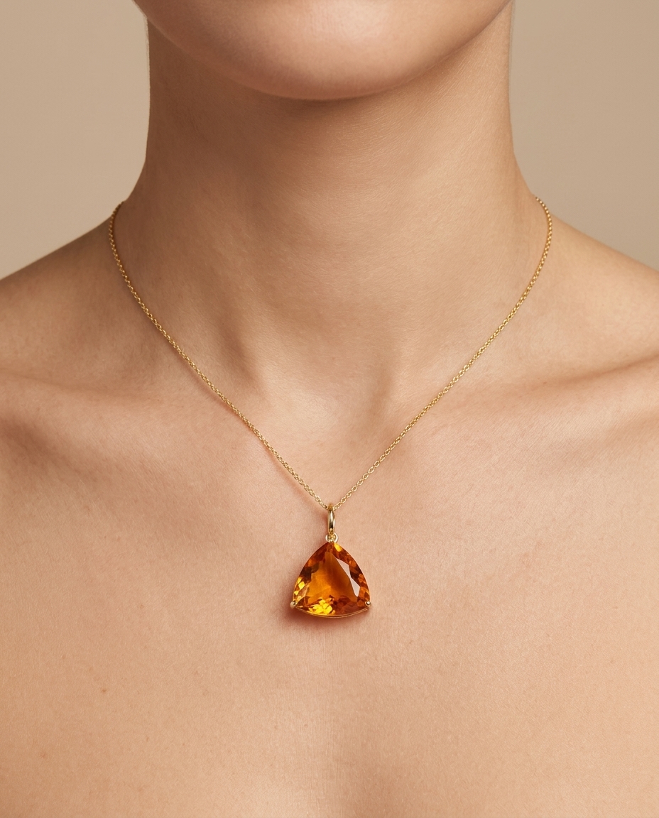14KT Gold Citrine Triangle Pendant view 2