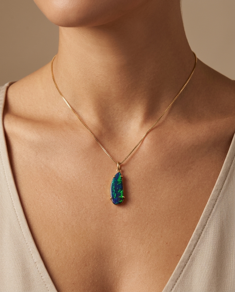 14KT Yellow Gold Opal Doublet Pendant view 2