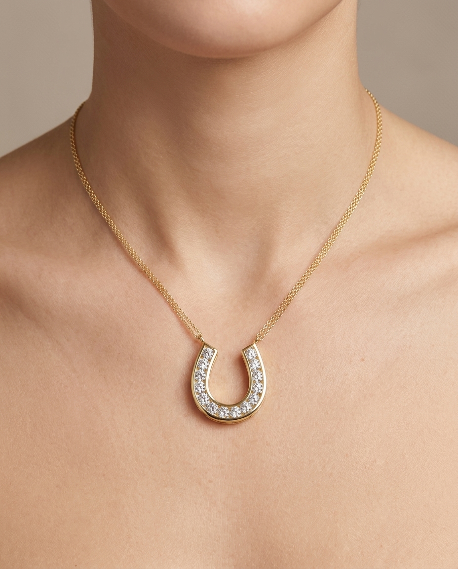 14KT Yellow Gold Diamond Horseshoe Pendant view 2