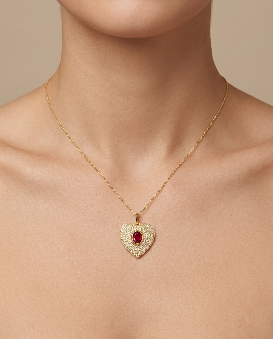14KT Yellow Gold Ruby Heart Pendant view 2