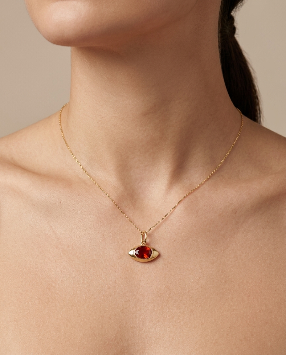 14KT Yellow Gold Orange Sapphire Evil Eye Pendant view 2