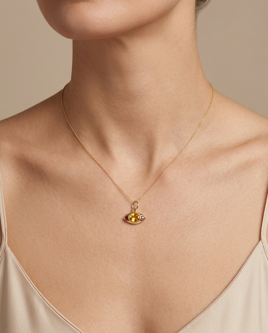 14KT Yellow Gold Yellow Sapphire Evil Eye Pendant view 2