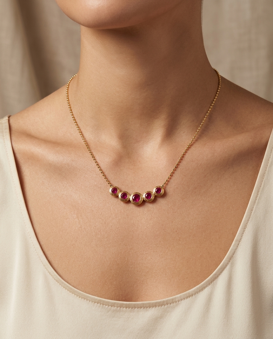 14KT Yellow Gold Ruby Bar Necklace view 2