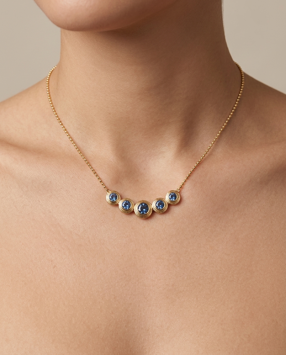 14KT Yellow Gold Sapphire Bar Necklace view 2