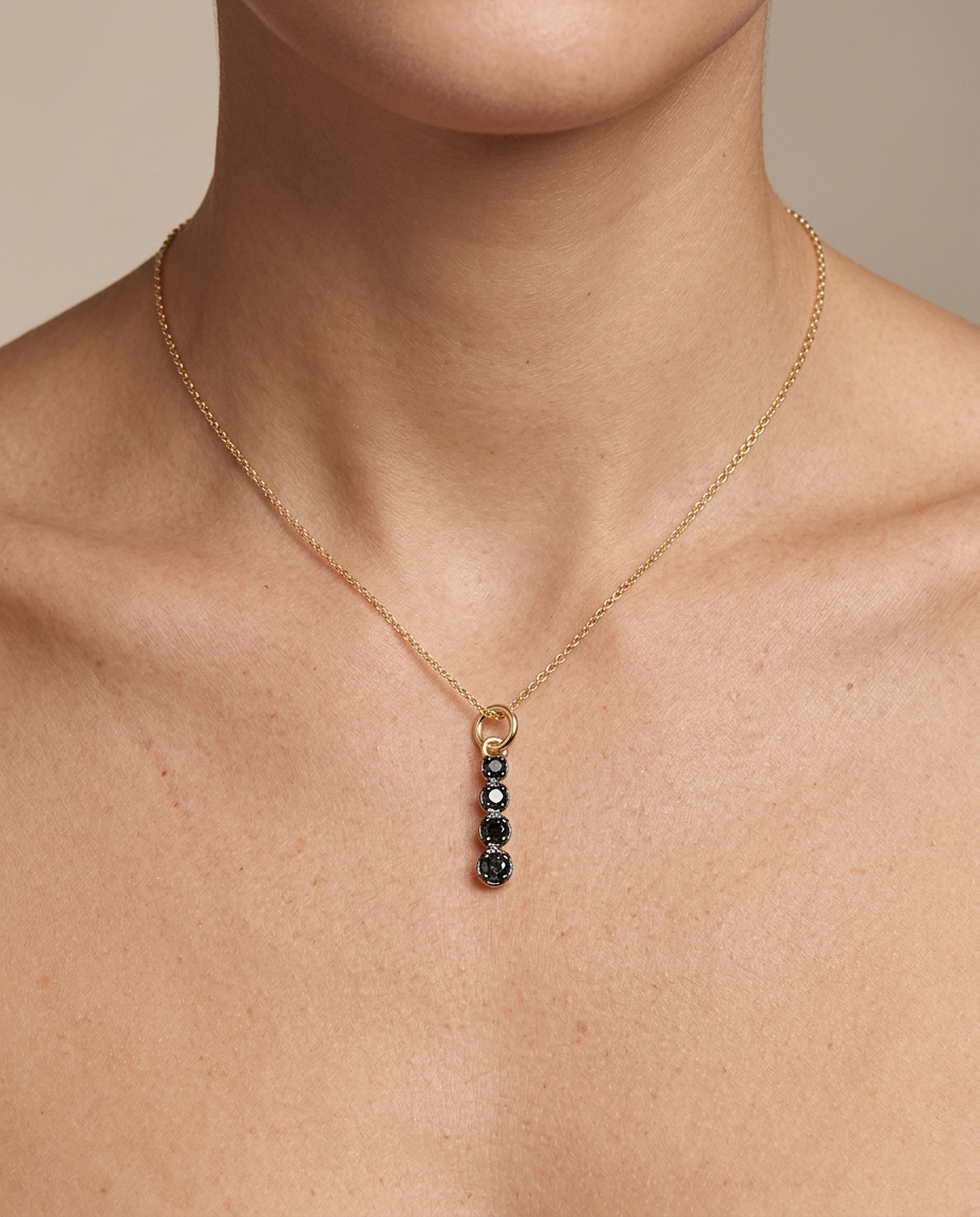 14KT Yellow Gold Black Diamonds Linear Pendant view 2