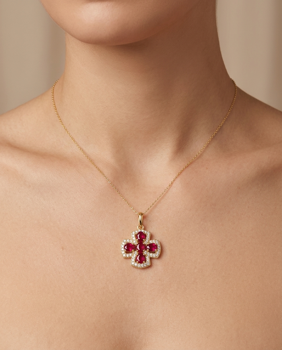 14KT Yellow Gold Ruby and Diamond Pendant view 2