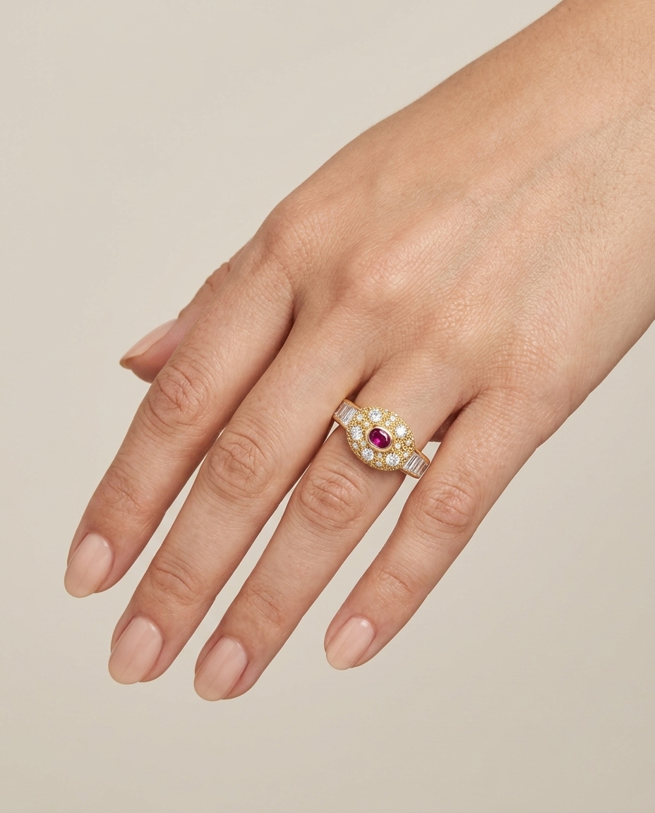 18KT Yellow Gold Ruby and Diamonds Ring view 2