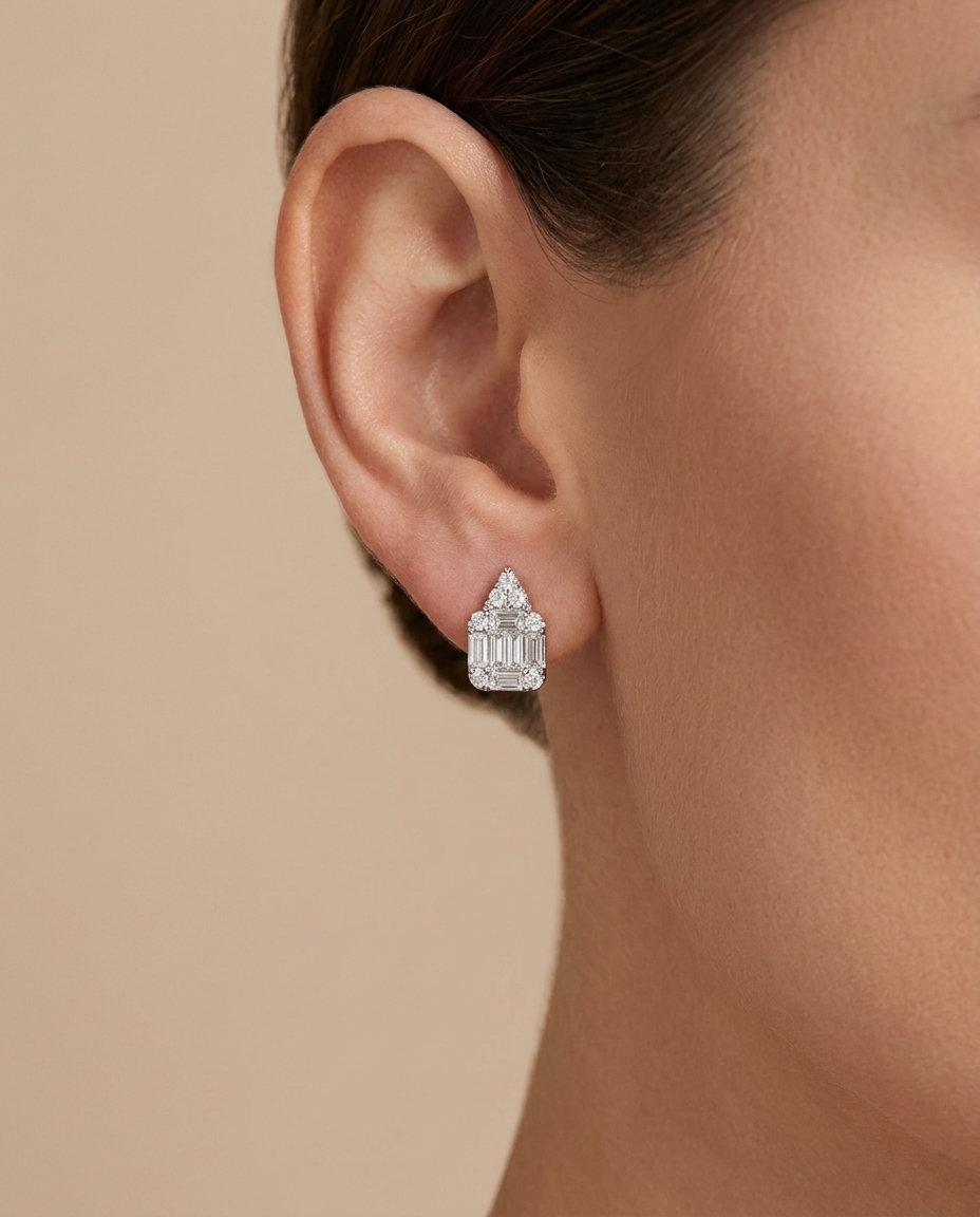 18KT White Gold Diamond Earring view 2