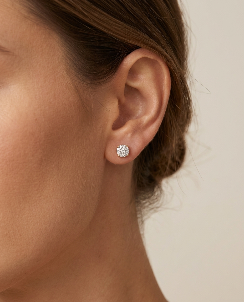 14KT Yellow Gold Diamond Earring view 2