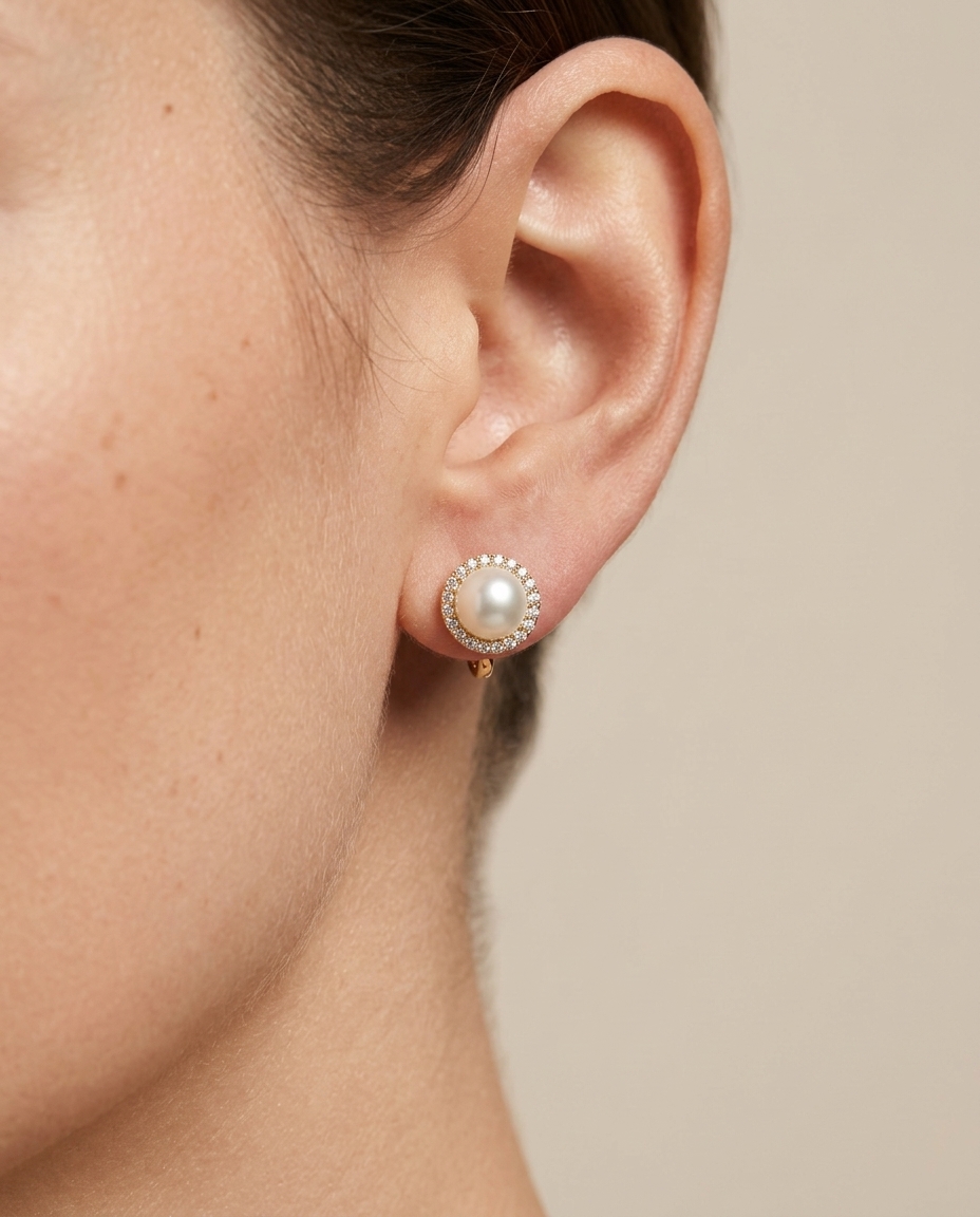 14KT Yellow Gold Fresh Water Pearl and Diamond Earring view 2