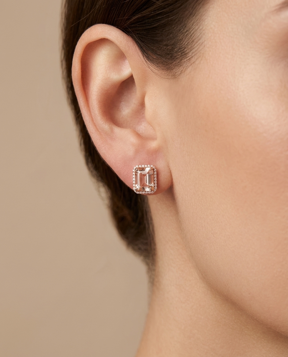 14KT Rose Gold Morganite and Diamonds Earring view 2