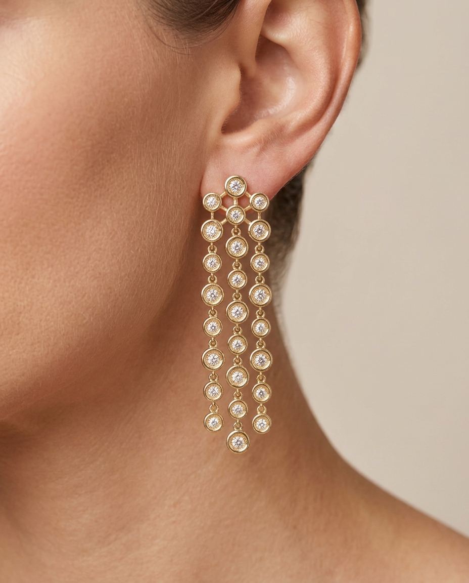 14KT Gold Diamond Dangling Earring view 2