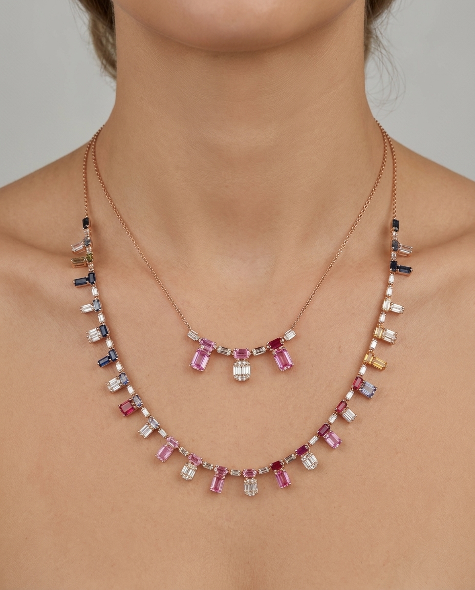 18KT Rose Gold Sapphire and Diamond Necklace view 2