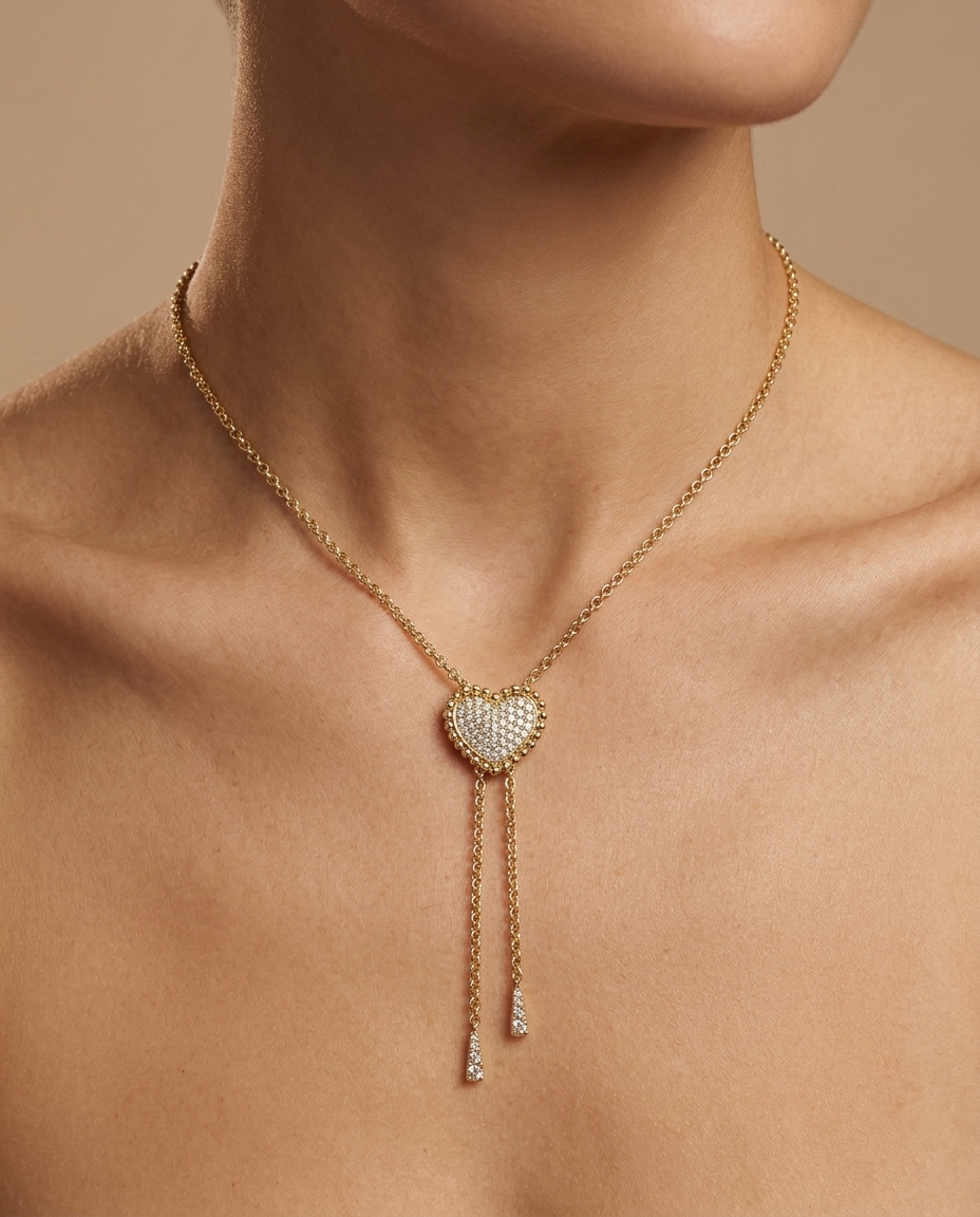 18KT Yellow Gold Diamond Necklace on model