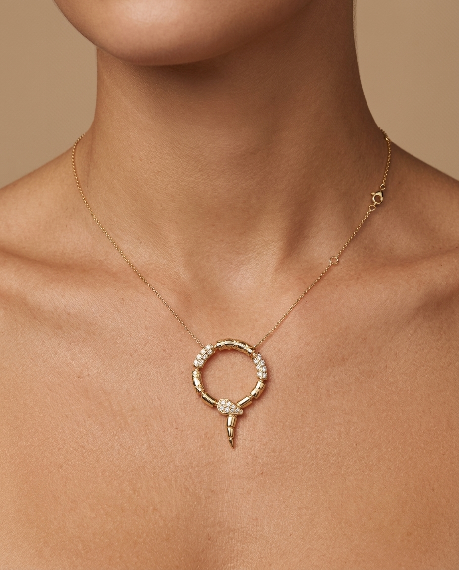 18KT Yellow Gold Diamond Necklace on model