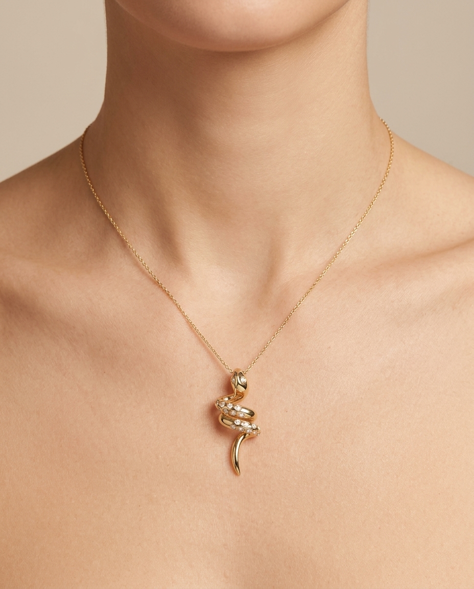 18KT Yellow Gold Diamond Necklace on model