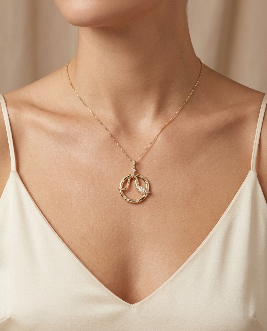 18KT Gold Diamond Pendant on model