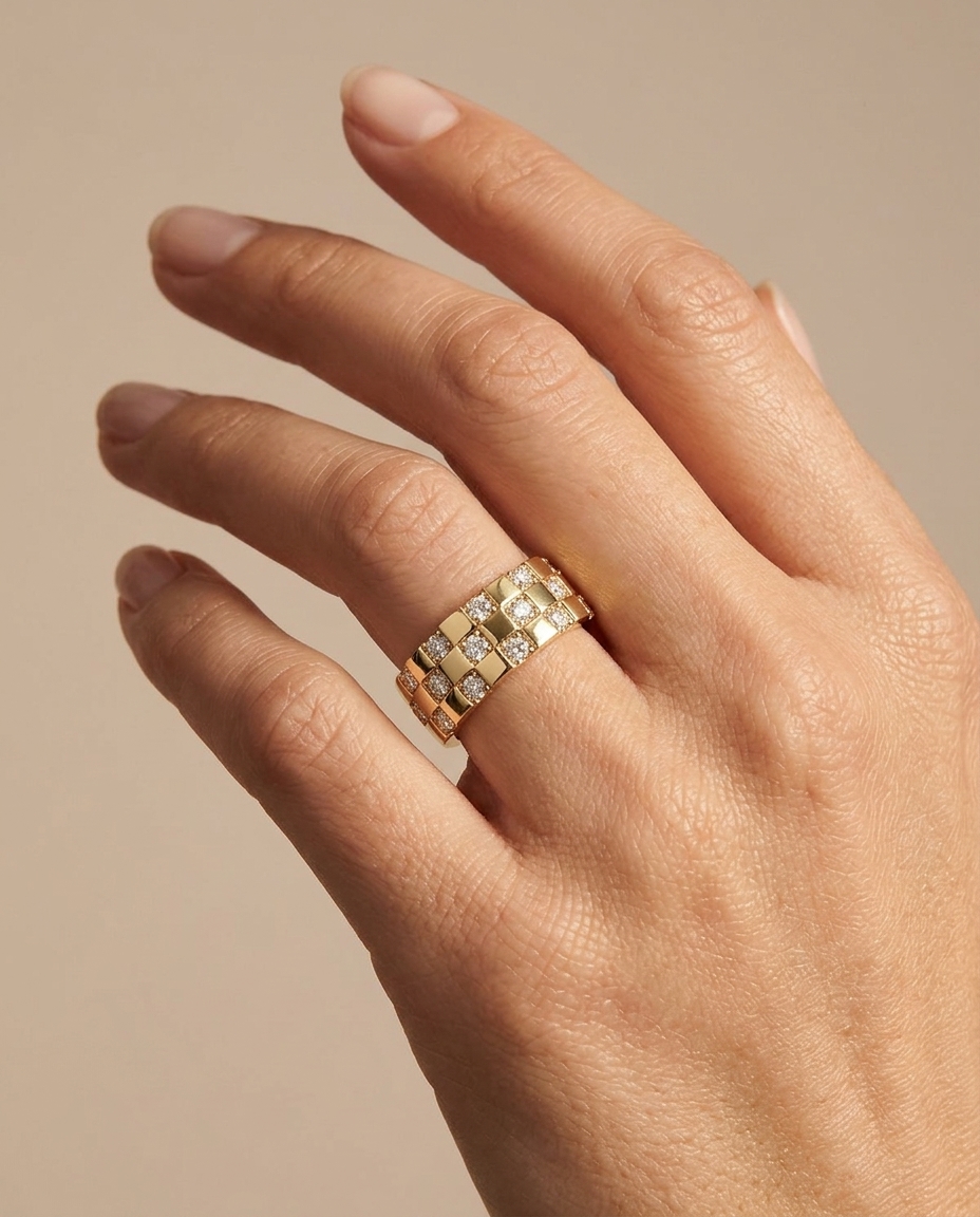 18KT Yellow Gold Diamond Ring on model