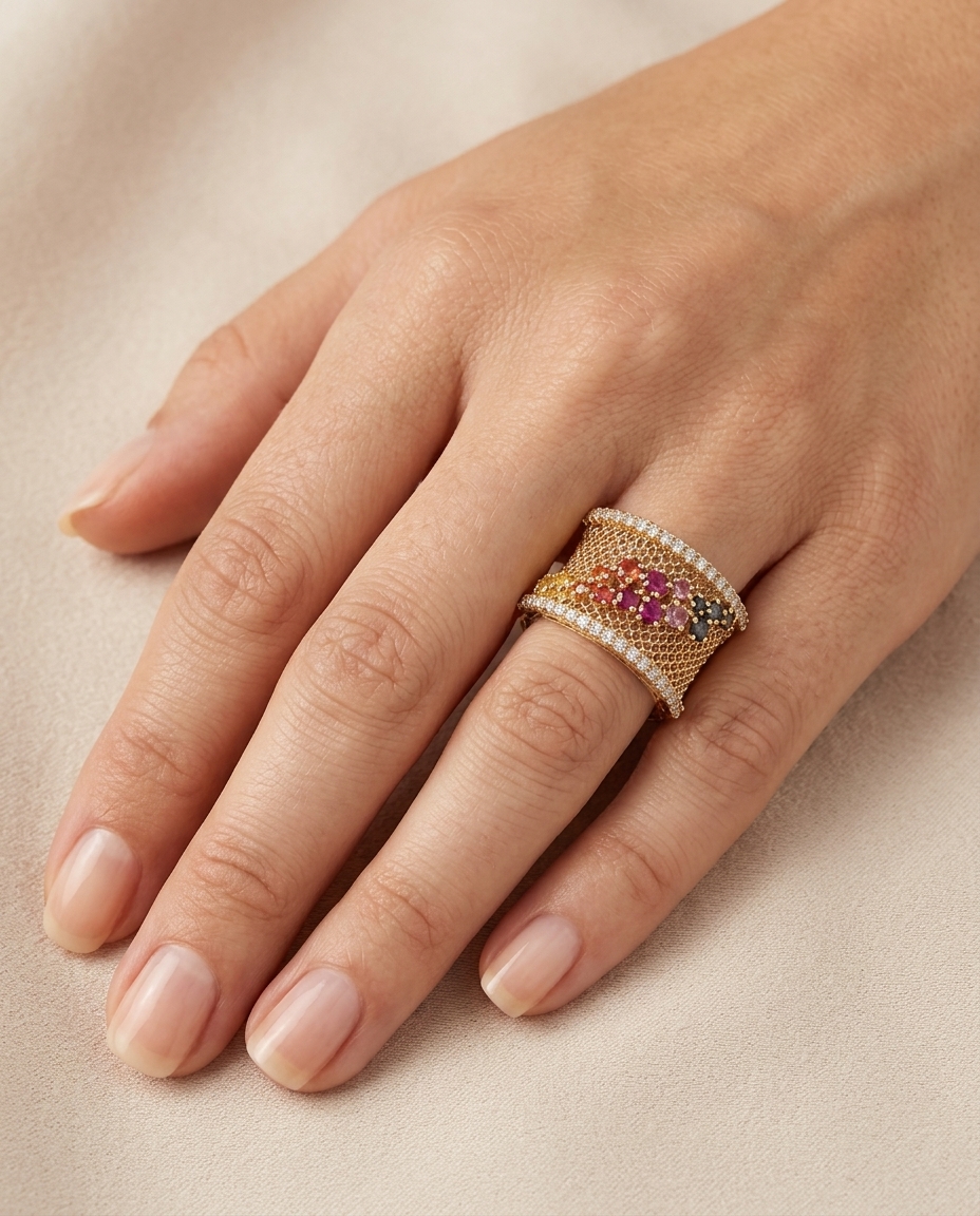 18KT Yellow Gold Sapphire and Diamond Ring view 2