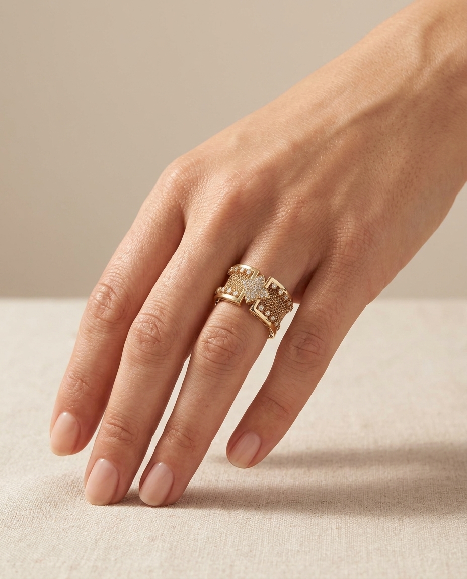 18KT Yellow Gold Diamond Ring view 2