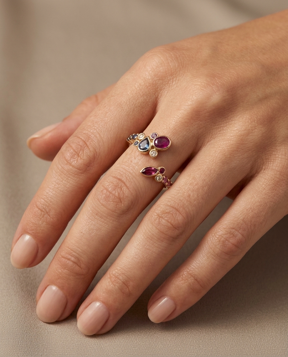 18KT Yellow Gold Ruby M.SAPPHIRE and Diamond Ring view 2