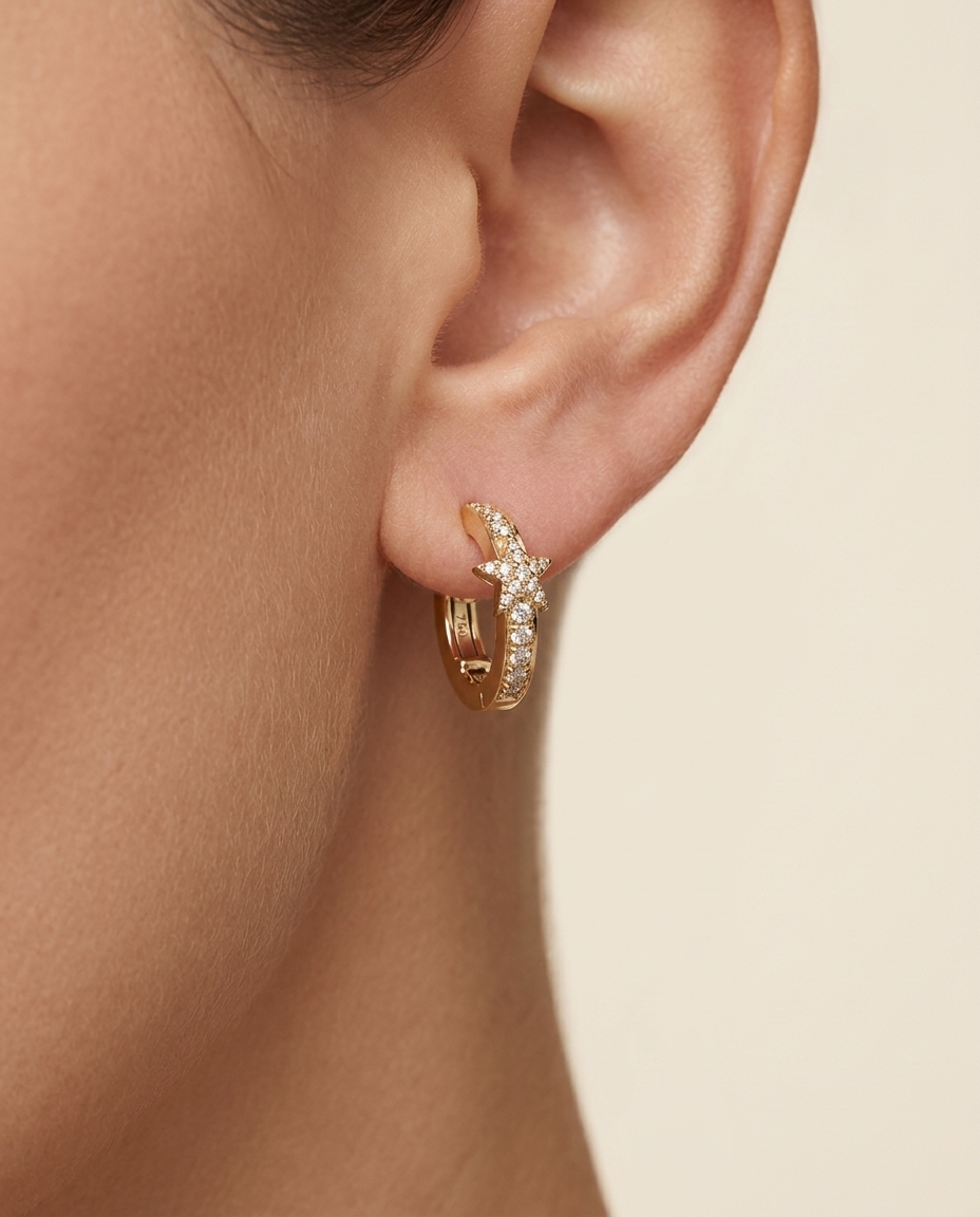 18K Yellow Gold Diamond Earring on model