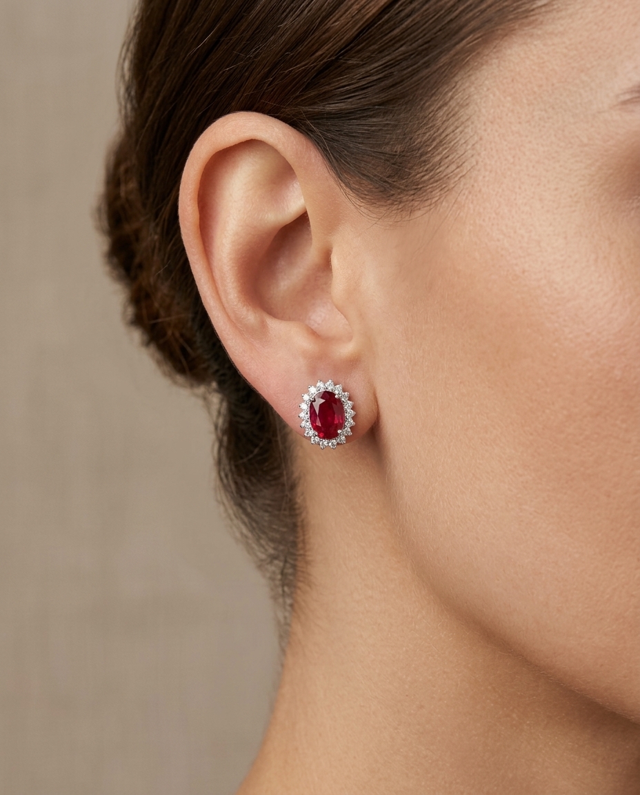 18KT White Gold Ruby and Diamonds Earring view 2