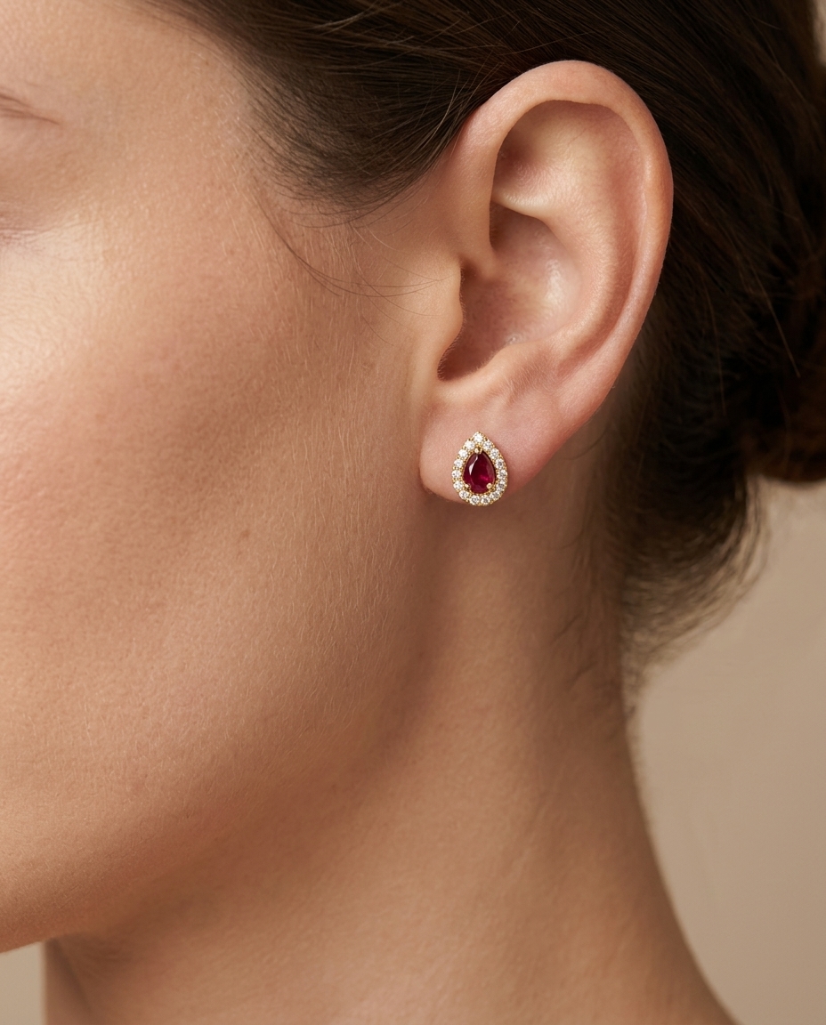 14KT Yellow Gold Ruby with Diamonds Earring view 2