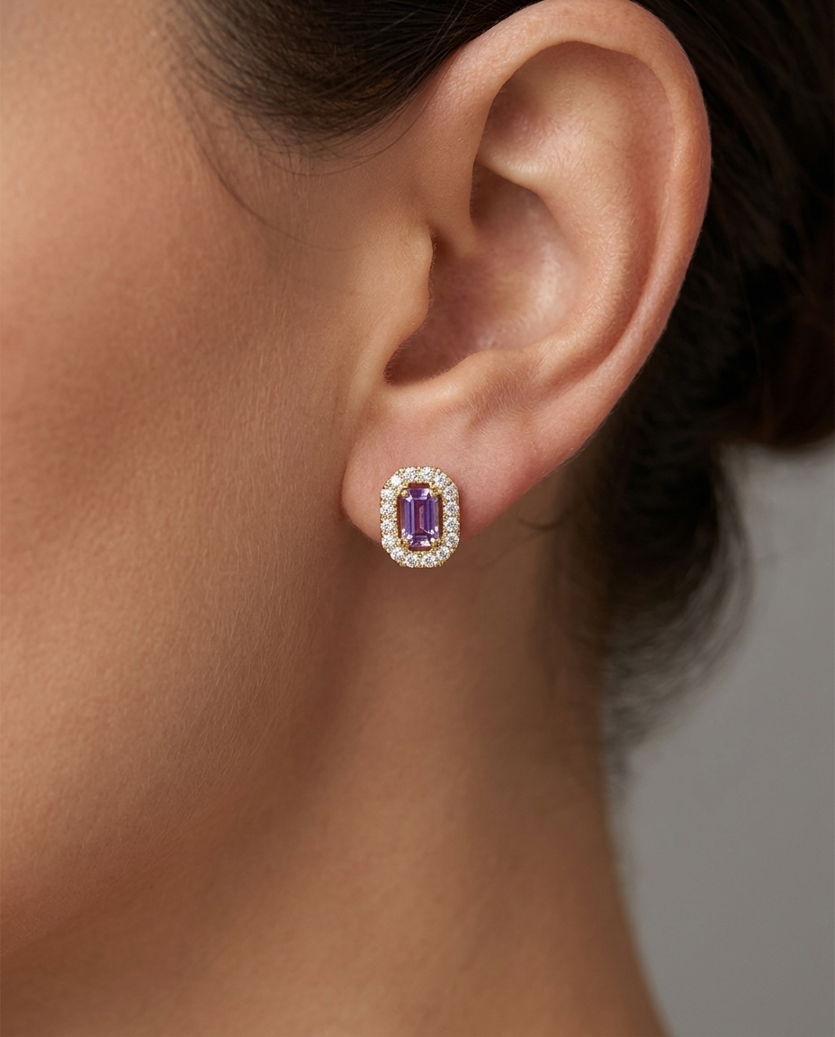 14KT White Gold Yellow/ Orange Sapphire and Diamonds Earring on model