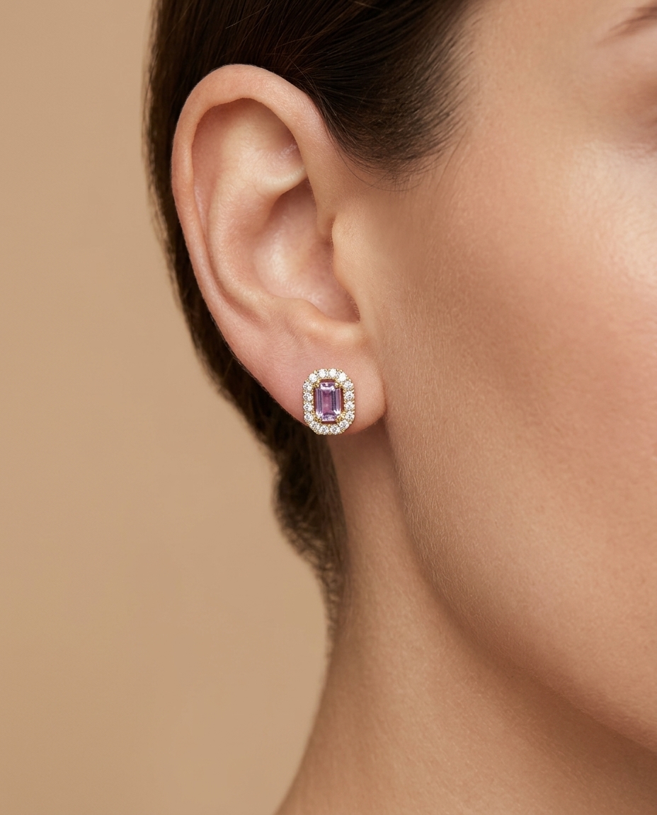 14KT Yellow Gold Yellow/ Orange Sapphire and Diamonds Earring on model