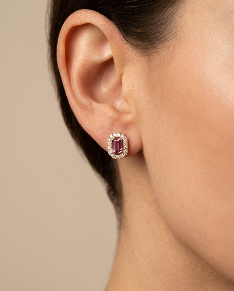 14KT Yellow Gold Orange/ Yellowish Sapphire and Diamonds Earring on model