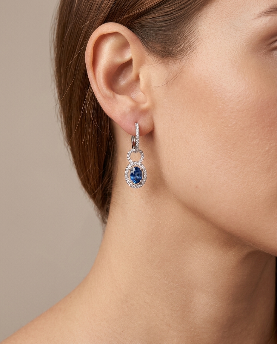 14KT Gold Blue Morganite and Diamond Earring view 2