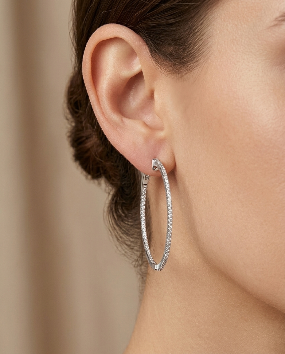 14KT Gold Diamond Hoop Earrings view 2